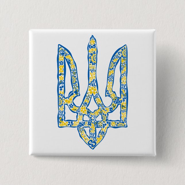 Etniska ukrainska nationella emblemet trident tryz knapp (Framsida)