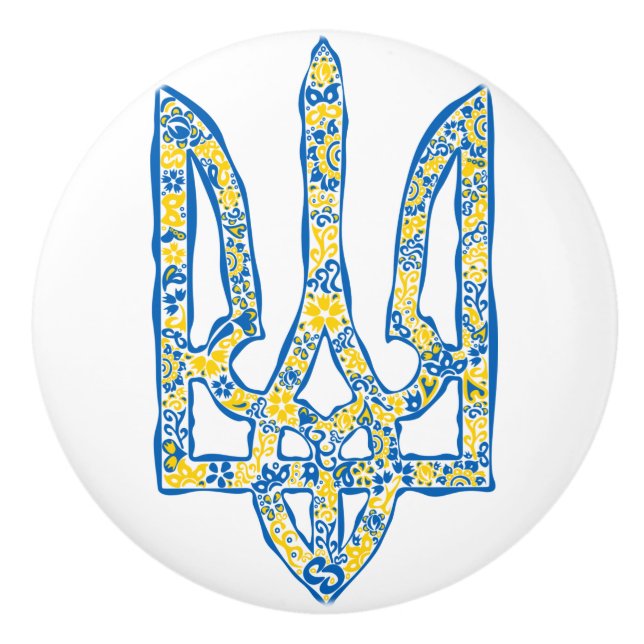 Etniska ukrainska nationella emblemet trident tryz knopp (Framsidan)