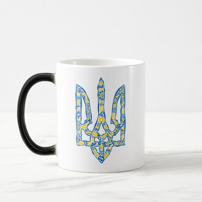 Etniska ukrainska nationella emblemet trident tryz magisk mugg (Vänster)