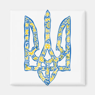 Etniska ukrainska nationella emblemet trident tryz magnet