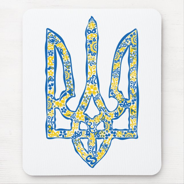 Etniska ukrainska nationella emblemet trident tryz musmatta (Framsidan)