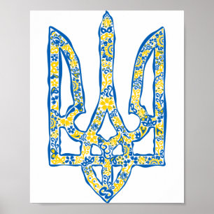 Etniska ukrainska nationella emblemet trident tryz poster