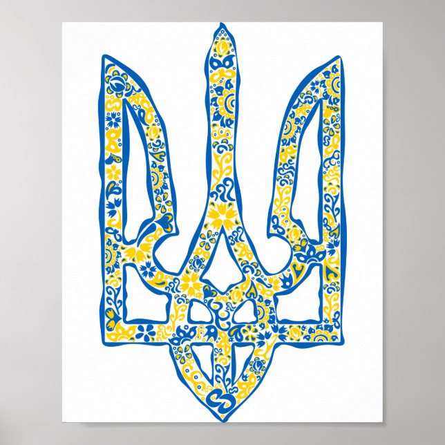 Etniska ukrainska nationella emblemet trident tryz poster (Framsidan)