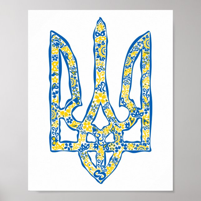 Etniska ukrainska nationella emblemet trident tryz poster (Framsidan)