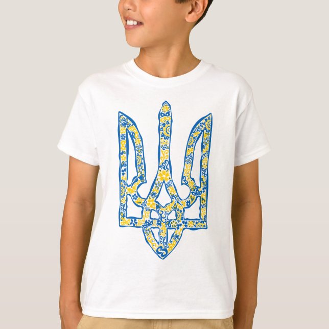 Etniska ukrainska nationella emblemet trident tryz t shirt (Framsida)