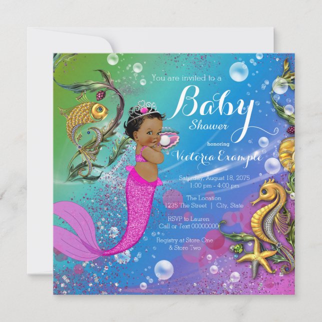 Etniska under Sea Sjöjungfru Baby Shower Inbjudningar (Framsida)