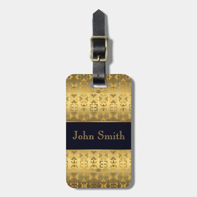 Etniskt afrikanskt guld- mönster med Adinkra Bagagebricka (Vertikal Framsida)