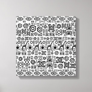 Etniskt afrikanskt Mönster - svart och vitt #2 Canvastryck