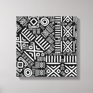 Etniskt afrikanskt Mönster-svart och vitt #6 Canvastryck