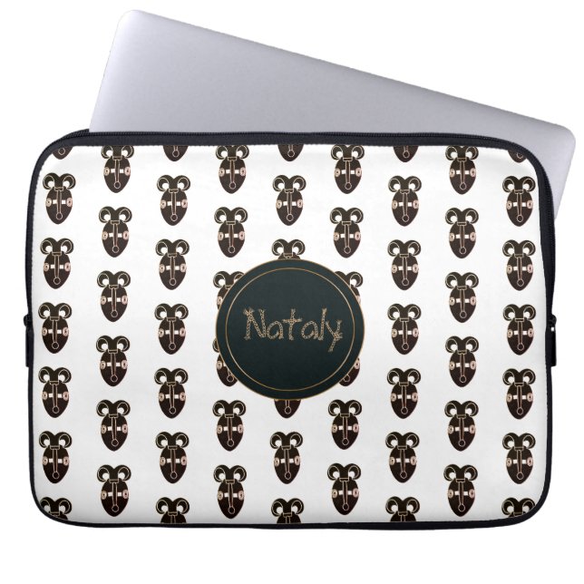 etniskt afrikanskt stam- maskerar. monogram. namn laptop sleeve (Framsidan)