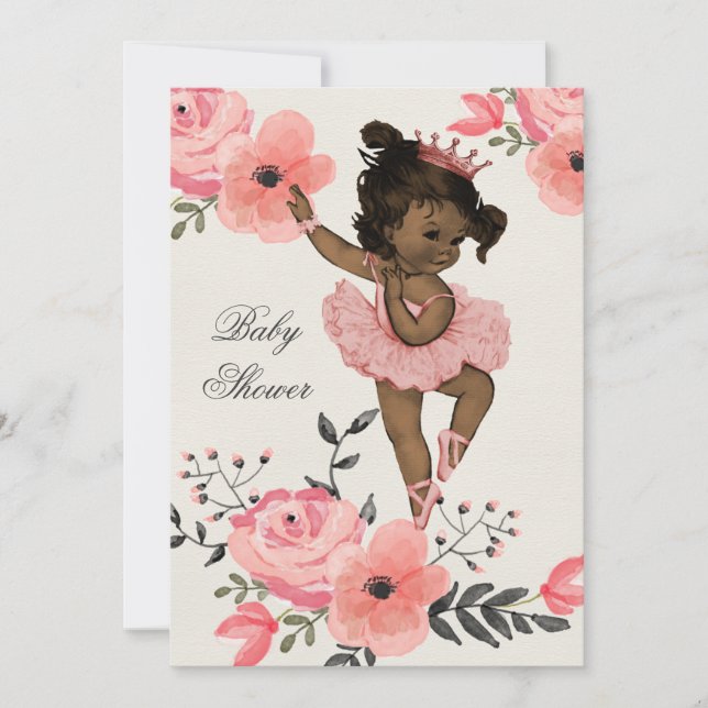 Etniskt Ballerina Watercolor Flowers Baby Shower Inbjudningar (Framsida)