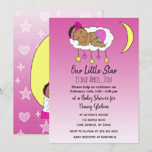 Etniskt barn på moln och månflicka baby shower inbjudningar