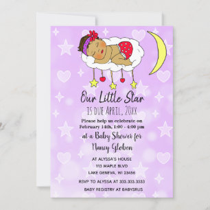 Etniskt barn på moln och månflickans baby shower inbjudningar
