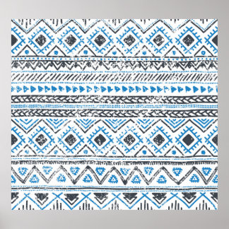 Etniskt blå, vit, sömlös bakgrund. poster