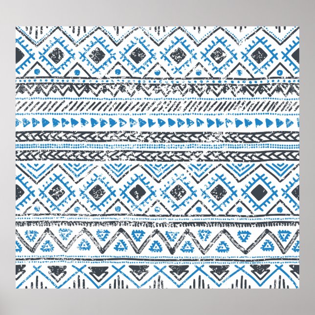 Etniskt blå, vit, sömlös bakgrund. poster (Framsidan)