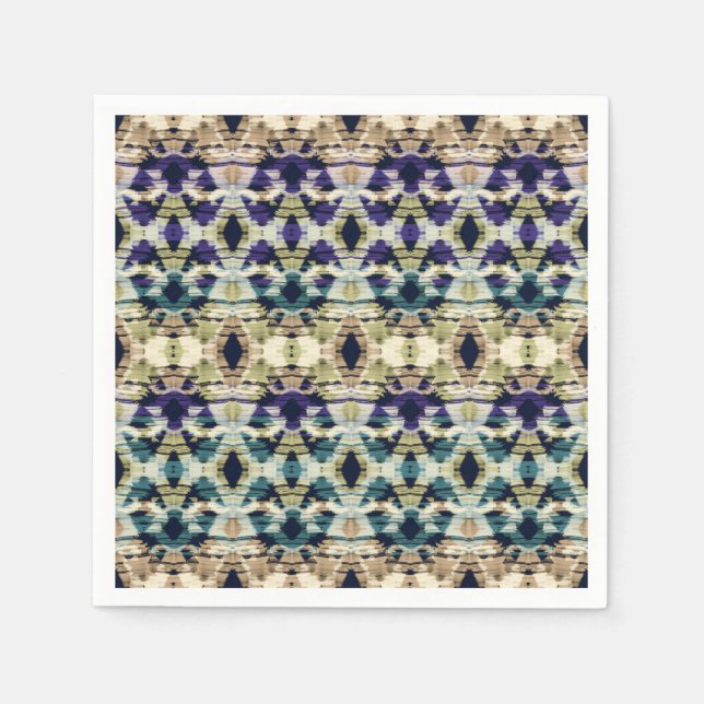 Etniskt blått, beige ikat pappersservett (Framsidan)
