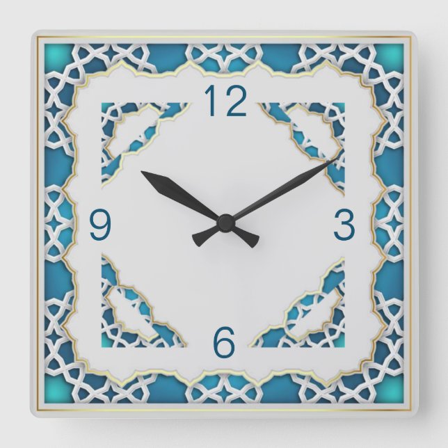 Etniskt blått fyrkantig klocka (Framsida)