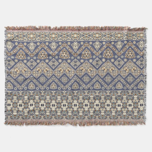 Etniskt blåttbruntmönster filt (Framsidan)