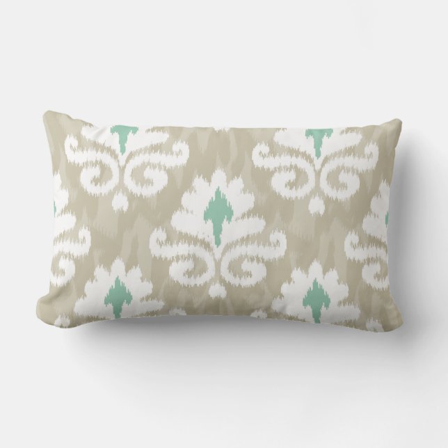 Etniskt Boho för kricka & för TaupeIkat turkos Lumbarkudde (Framsida)
