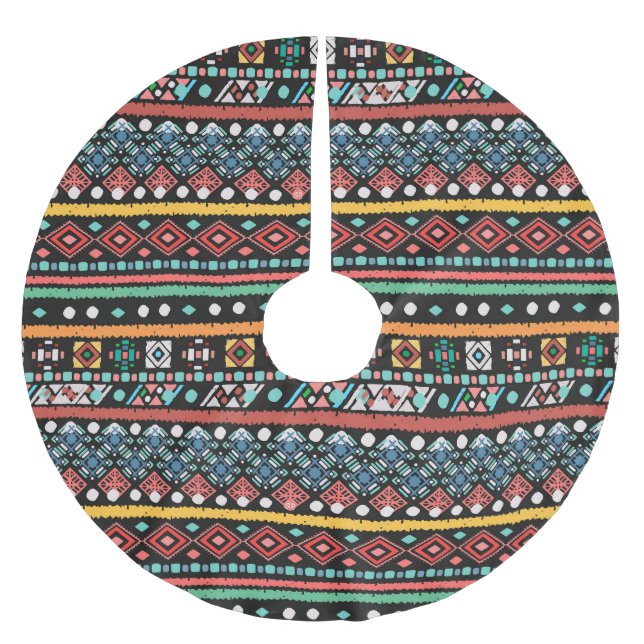 Etniskt Boho: Geometric Pixel Print Julgransmatta Borstad Polyester (Framsidan)