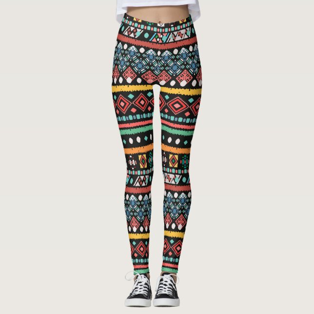 Etniskt Boho: Geometric Pixel Print Leggings (Framsida)