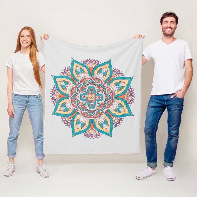 Etniskt färgat mandala stil mönster fleecefilt (På plats)