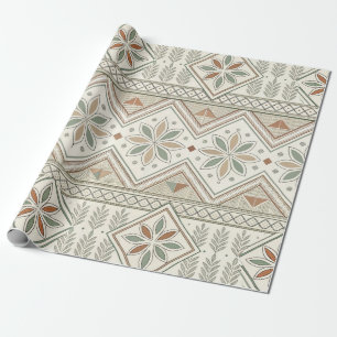 Etniskt geometriskt Blommigt Stam Sömlös Mönster Presentpapper