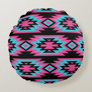 Etniskt Indian: Aztec Motifs. Rund Kudde