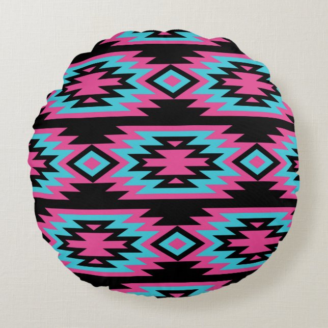 Etniskt Indian: Aztec Motifs. Rund Kudde (Framsidan)
