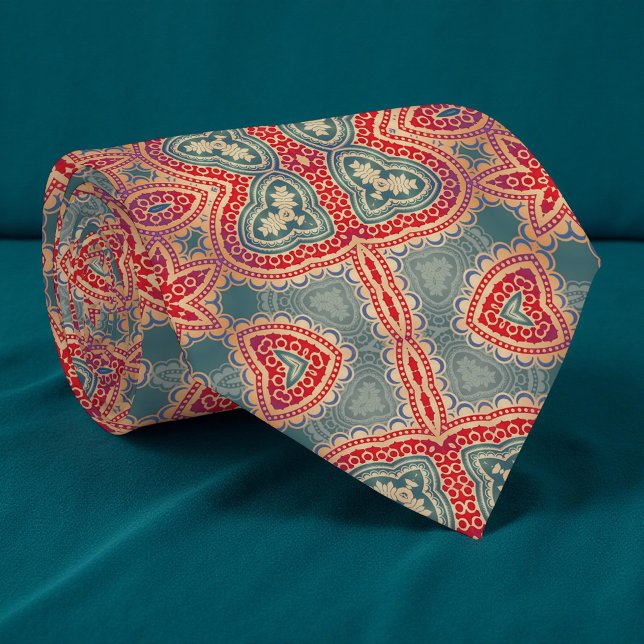 Etniskt indiskt ornat Boho Red and Teal Mönster Slips (Skapare uppladdad)