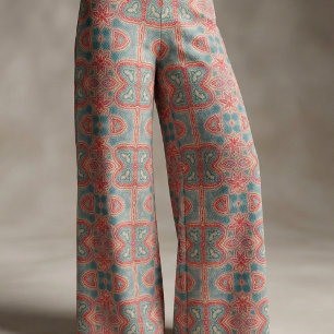 Etniskt indiskt ornat Boho Red and Teal Mönster Tyg