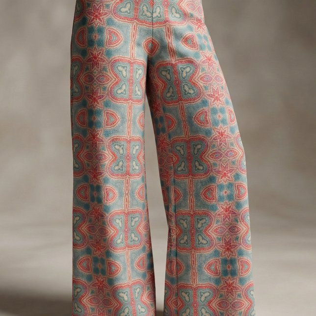 Etniskt indiskt ornat Boho Red and Teal Mönster Tyg (Skapare uppladdad)
