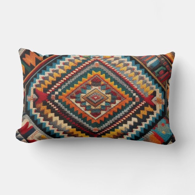 Etniskt Kilim Turkiska Anatoliska Geometric Farmho Lumbarkudde (Framsida)