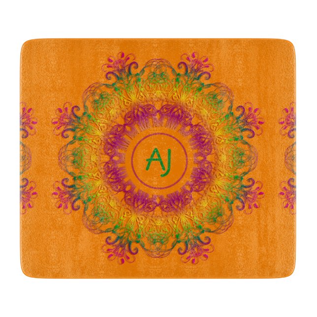 Etniskt Mandala Monogram.Orange bakgrund. (Framsidan)