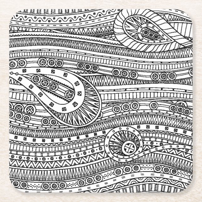 Etniskt mönsterklotter underlägg papper kvadrat (Framsidan)