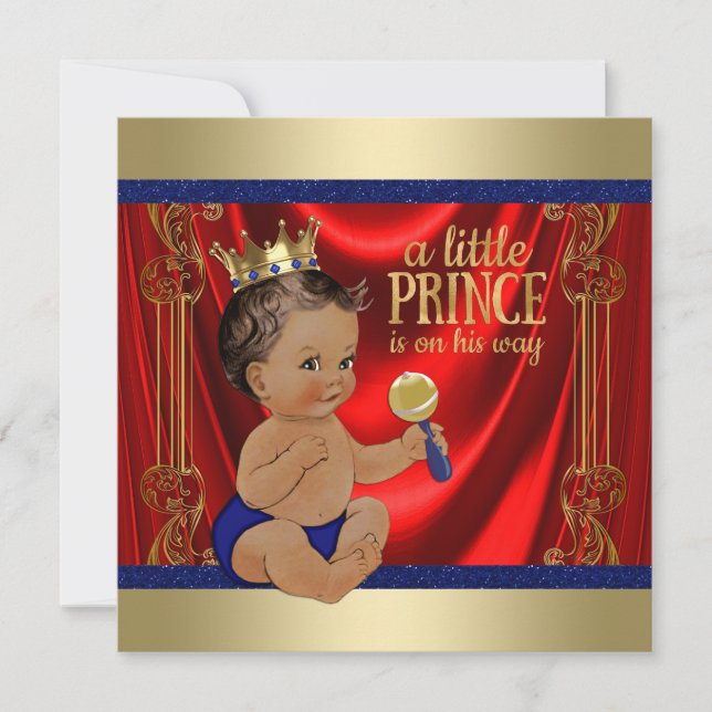 Etniskt Royal Blue Guld Prince Baby Shower Inbjudningar (Framsida)