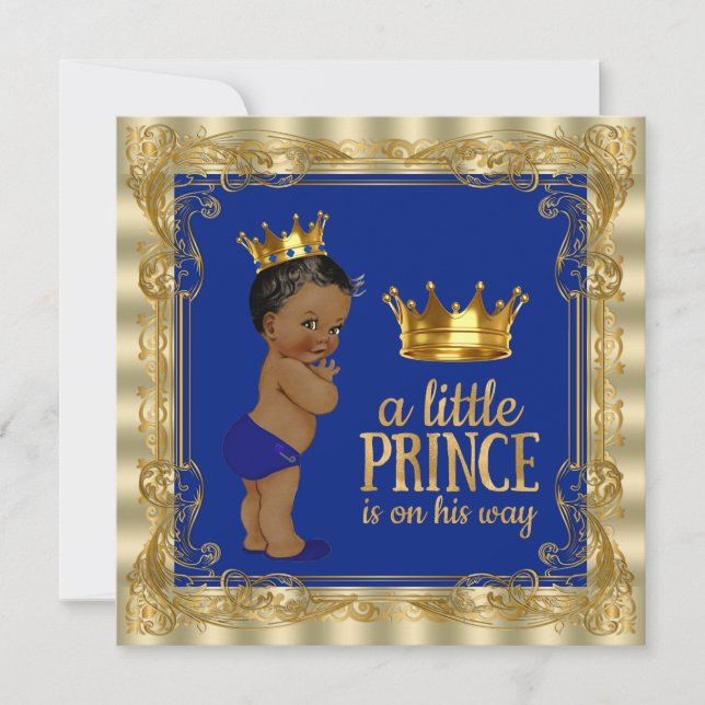 Etniskt Royal Blue Guld Royal Prince Baby Shower Inbjudningar (Framsida)