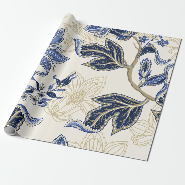 Etniskt sömlöst mönster med indisk ornament. Vint Presentpapper (Utrullad)