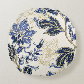 Etniskt sömlöst mönster med indisk ornament. Vint Rund Kudde