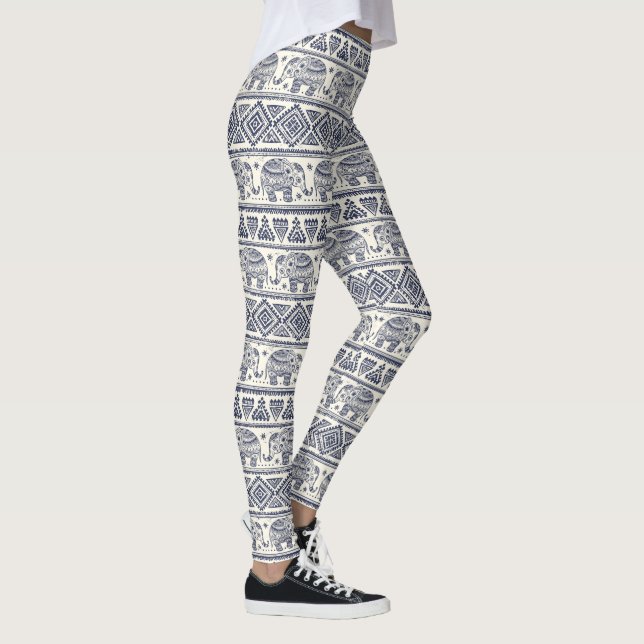 Etniskt stam- Aztec elefantmönster Leggings (Höger)
