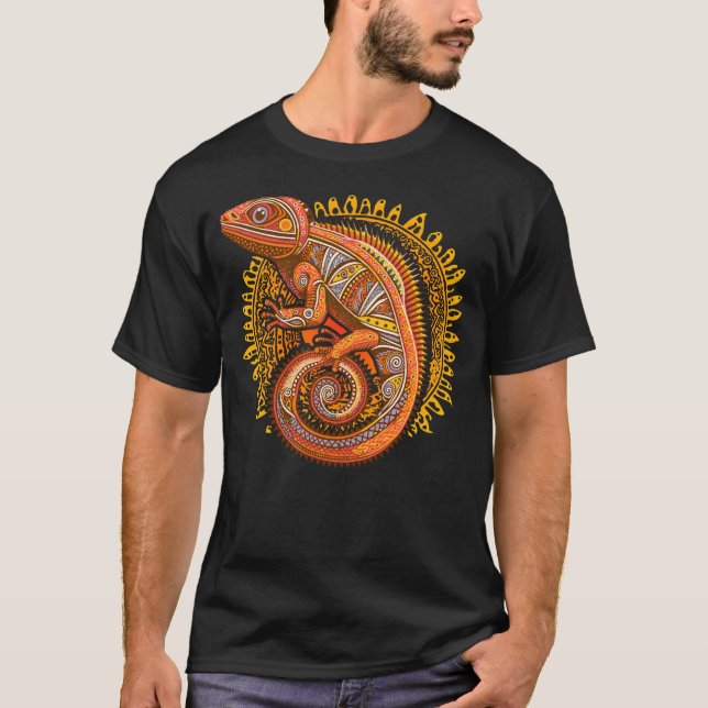 Etniskt stamutkast Iguana-design T Shirt (Framsida)