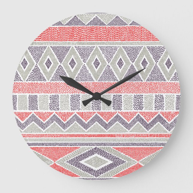 Etniskt stripe-stammar: Handmade Vintagar Stor Klocka (Framsida)