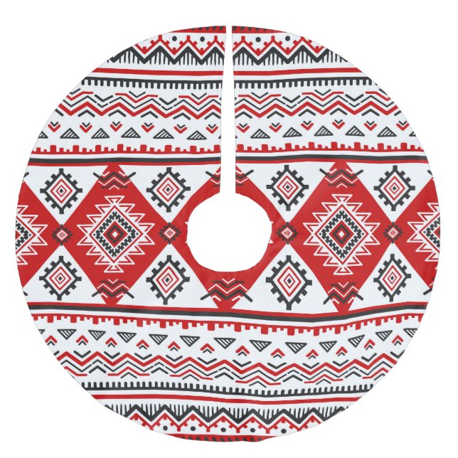 Etniskt svart vitt rött, ukrainska motiv. julgransmatta borstad polyester (Framsidan)