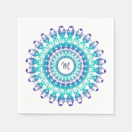 Etniskt teal mandala. monogram. pappersservett
