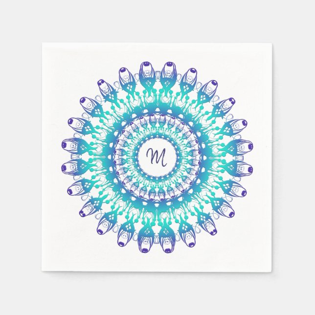 Etniskt teal mandala. monogram. pappersservett (Framsidan)