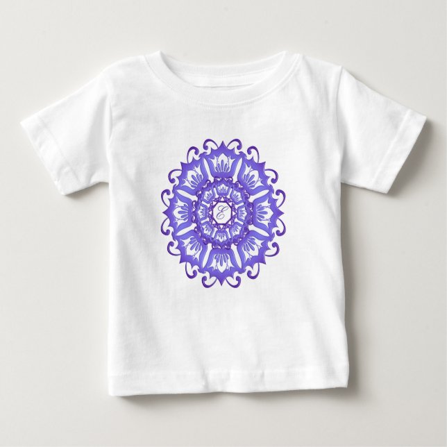 Etniskt teal mandala. monogram. t-shirt (Framsida)