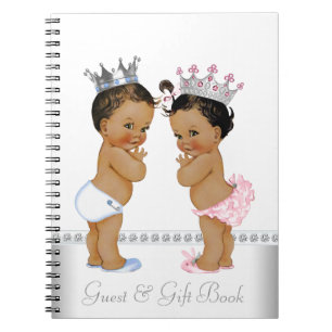 Etniskt tvilling prins och prinsessa baby shower b anteckningsbok med spiral