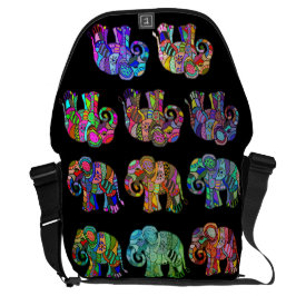 Etno färgstarka pyschedeliska prydnadselefanter kurir väska