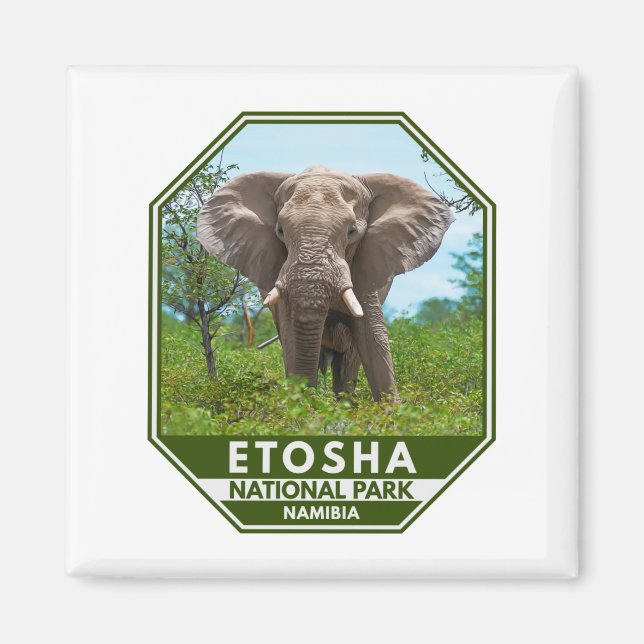 Etosha nationalpark Namibia Elephant Watercolor Magnet (Framsidan)