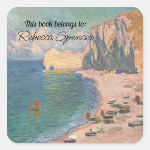 Étretat: The Beach and the Falaise by Claude Monet Fyrkantigt Klistermärke
